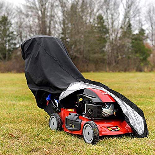 AILELAN Lawn Mower Cover, Premium Oxford Heavy Duty Push Mower Cover,Anti UV&Mildew&Dust&Water Universal Fit Size with Drawstring,Storage Bag and Buckle (210D, Black)