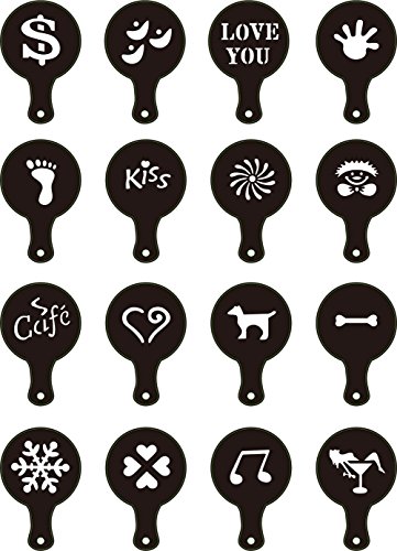 Sealike 16 Pcs Coffee Barista Stencils Template Cappuccino Art Stencils Strew Pad Spray with Stylus