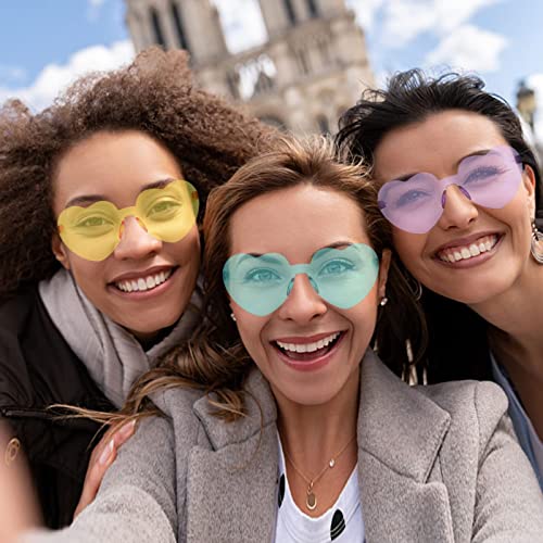 KOWVOWZ Heart Shaped Sunglasses for Women, Transparent Candy Rimless Sunglasses, Fashion Heart Shaped Glasses for Party Favor (10Pcs)