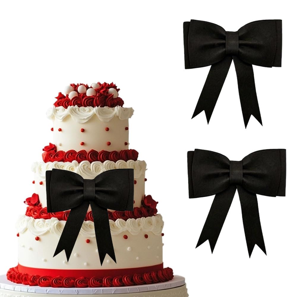 Photo 1 of 2 PCS Oversized Bow Birthday Cake Toppers Princess Cake Topper Wedding Cake Pick Women EVA Foam Bowknot Cake Decorations for Kit Bows Theme Baby Shower Birthday Wedding Party Cake Decorations Black