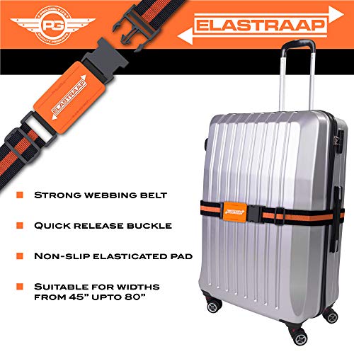 Luggage Straps, Adjustable Non-Slip Baggage Belts- Suitcase Bands For Travel Bag (1 Strap, Orange Stripe 1pk)
