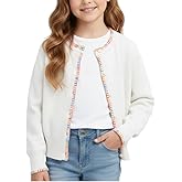 Girls Knit Cardigan – Soft Lightweight Sweater with Rainbow Trim for School or Layering