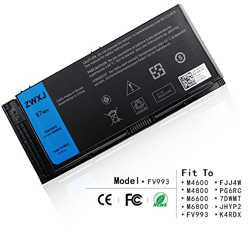 ZWXJ Laptop Battery(9-cell 11.1V 97Wh) for Dell Precision M4600 M4800 M6600 M6800 FV993 FJJ4W PG6RC 7DWMT JHYP2 K4RDX