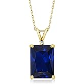 Gem Stone King 18K Yellow Gold Plated Silver Gemstone Birthstone Pendant Necklace For Women | 14X10MM Emerald Cut and 1.5MM Round Accents | With 18 Inch Silver Chain