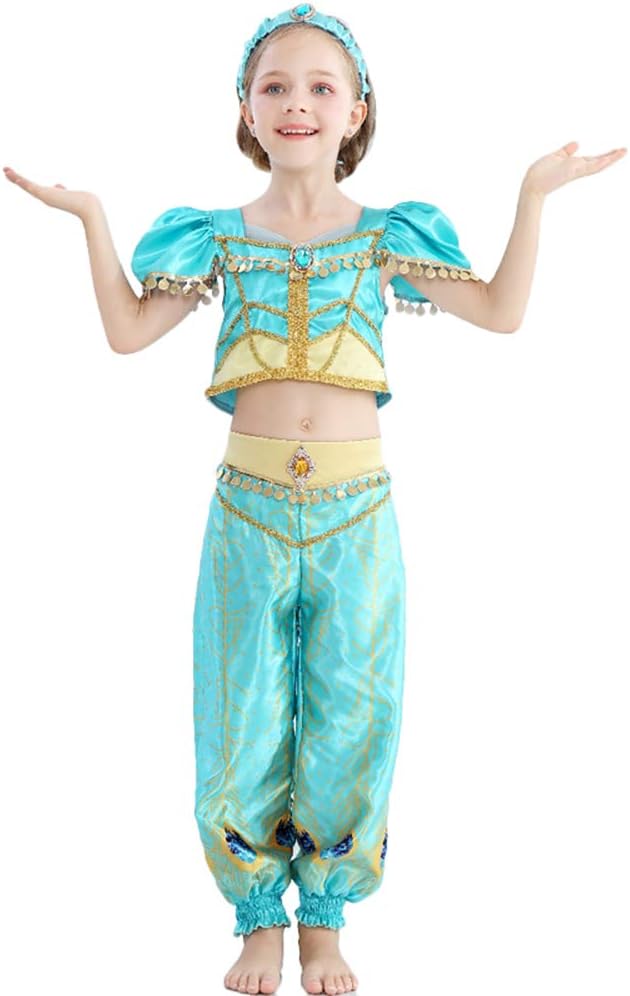 Ecparty Girls Princess Jasmine Costume Halloween Party Dress Up