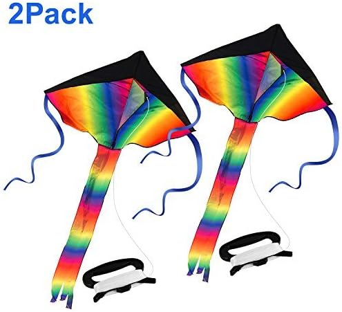 Huge Rainbow Delta Kite, Bestfy 2Pack Easy Flyer 164FT Line Easy to Assemble, One of the Best Kites for Outdoor Games &amp; Activities- Ideal for Kids and Adults, Memorable Fun and Joy with Magic Kite
