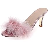 Falcoet Women Sexy Slipper Cute Fuzzy Heels Furry Kitten Heels for Lingerie Wedding Birthday