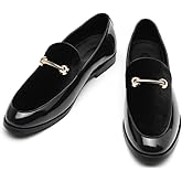 Fenlogft Men's Velvet Patent Leather Slip-on Dress Shoes Business and Parties Formal Events Smoking Slippers Loafers