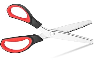 Asdirne Left Pinking Scissors, Professional Zig Zag Scissors, Pinking Shears with Rubber Grips and Ultra-Sharp Blade, Great for Many Kinds of Fabrics, 24cm, Red/Black