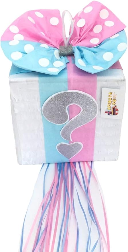 Amazon Co Jp Apinata4u 性別発表用ギフトボックス ピニャータ ライトピンク ブルーのリボンとシルバーの質問マークのアクセント付き おもちゃ