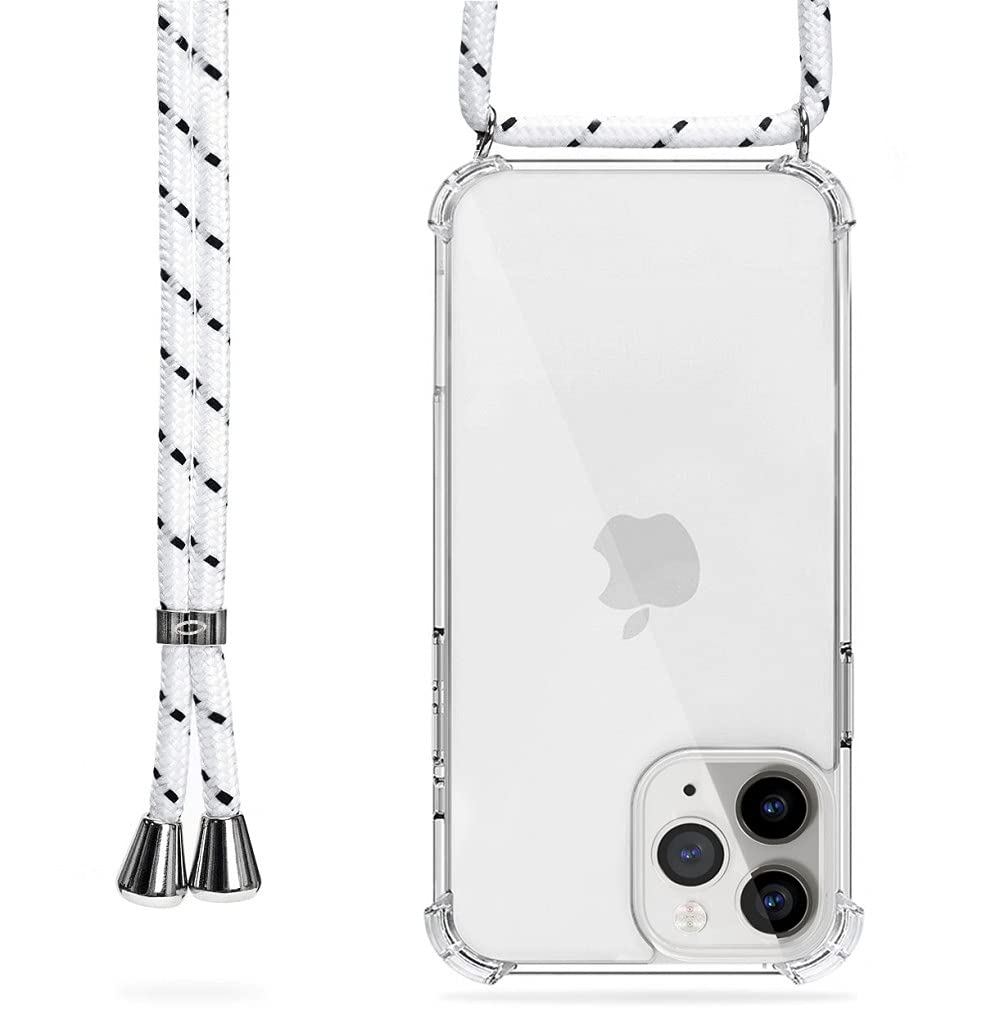 Trop Saint® Crossbody iPhone 11 Pro - Case Cell Phone Cover with Lanyard Transparent Silicone Collar Strap - White