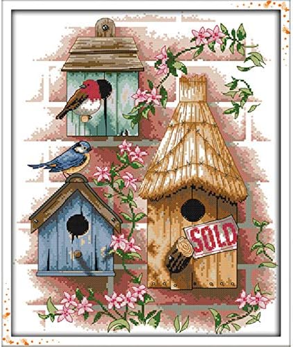 Stamped Cross Stitch Kits - Counted Cross Stitch Kit, Cross-Stitching Patterns Log Cabin 11CT Pre-Printed Fabric - DIY Art Crafts & Sewing Needlepoints Kit for Home Decor 17''x21''