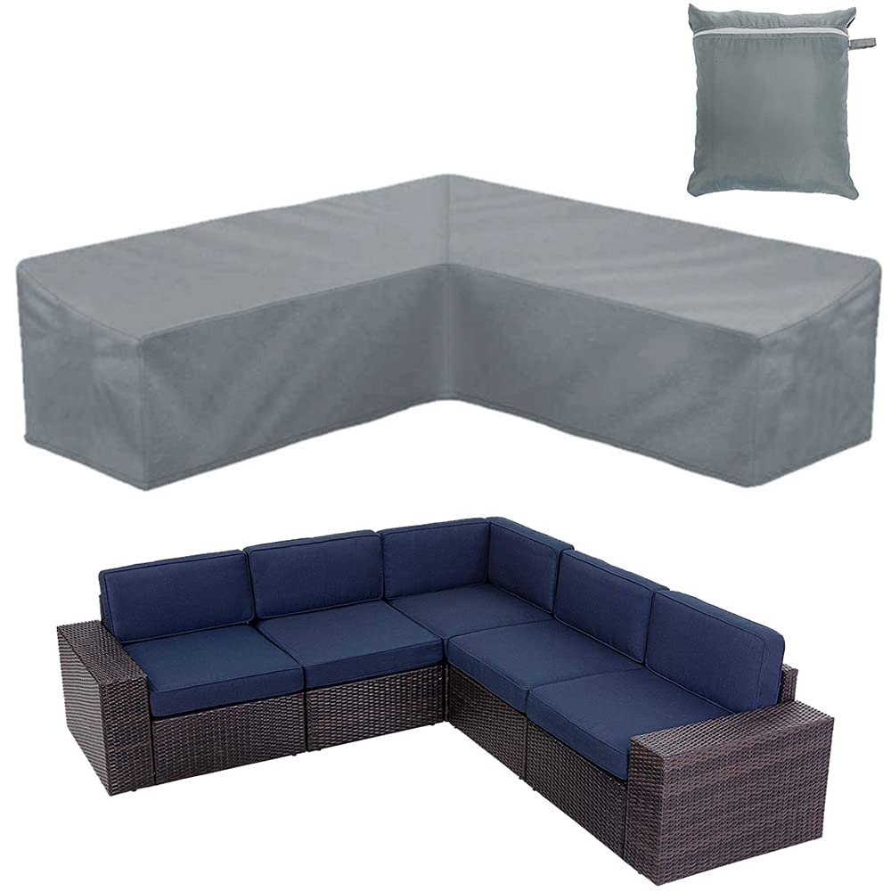 BOSKING Patio Rattan Corner Sofa Furniture Covers Waterproof 210D Oxford V Shaped Garden Furniture Sectional Couch Protector Cover for Outdoor Indoor Veranda (270x270cm/ 106x106in)
