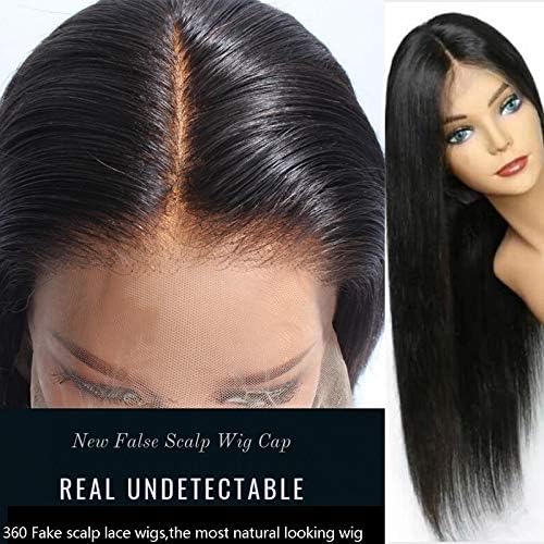 [Hebery] Pre-Made Fake Scalp Bald Cap Pre plucked Bleached knots Brazilian virgin Silk Straight 360 wig (16 inches)