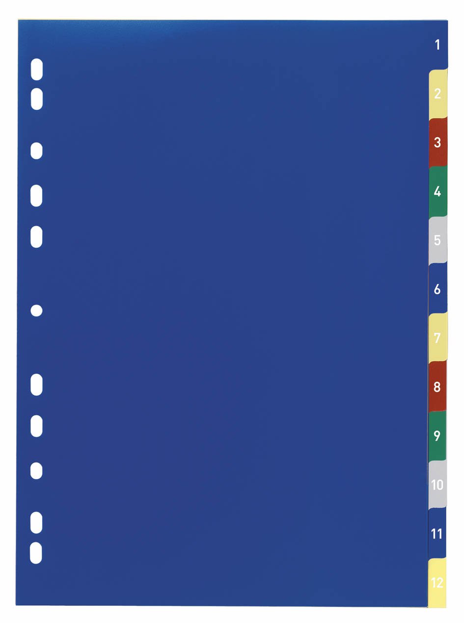 Durable 675027 Number Index Polypropylene with Tabs 1 to 12 A4 230 x 297 mm 12 Sheets Pack of 20 Coloured Tabs — image 1