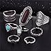 Napoo 8PCS Women Vintage Boho Crystal Flower Knuckle Ring Tibetan Turkish Style (Silver)