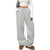 HeSaYep Women's Wide Leg Fleece Sweatpants High Waist Baggy Pants Drawstring Athletic Sweat Pants