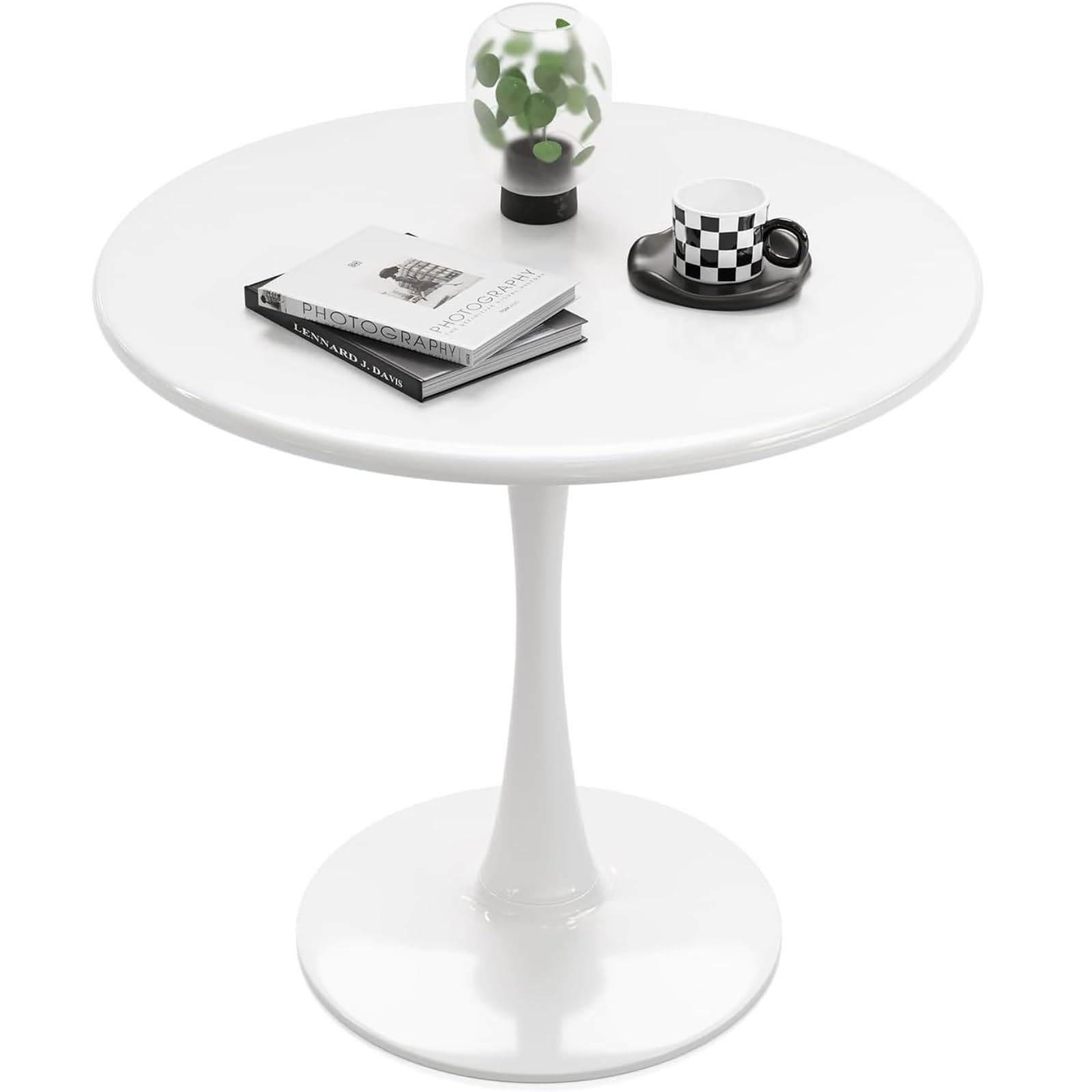 Recximi White Round Dining Table for 2, 24 Inch