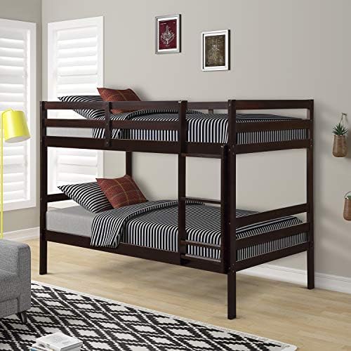 Knocbel Solid Wood Bunk Bed Twin-Over-Twin with Ladders & Guard Rail (Espresso)