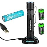 EdisonBright Olight S30R III 1050 Lumen USB rechargeable LED Flashlight with type 18650 3500mAh Li-ion battery, charging base with two CR123A Lithium back-up batteries bundle