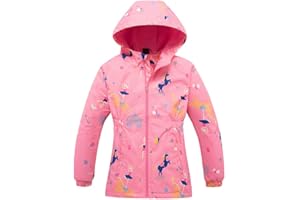 Sowllars Girls Rain Jacket, Windbreaker Kids Raincoat Waterproof Zip Jacket with Fleece Liner
