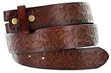 Western Floral Engraved Tooling Solid One-Piece Leather Dark Brown Belt Strap