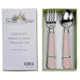 Golden Rabbit Child Fork & Spoon Set, Pink