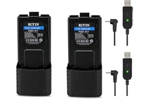 KCTIN Replacement Battery with USB Charging Cable for Baofeng (7.4V 3800mAh BL-5) Walkie Talkies BF-F8HP UV-5R UV5R Plus UV-5RTP UV-5RB BF-F8 BF-F8+ (2 Packs)