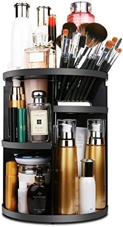 MOFIR Makeup Organizer 360 Degree Rotating, Adjustable Multi-Function Cosmetics Storage Box, Small Size Extra Large Capacity, Fits Different Sizes of Cosmetics (Circle, Black)