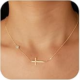 925 Sterling Silver Cross Necklace for Women Dainty CZ Horizontal Cross Pendant Necklaces Birthstone Charm Chain for Mom Sideway Crucifix Cross Faith Choker Necklace Valentine's Day Jewelry Gifts