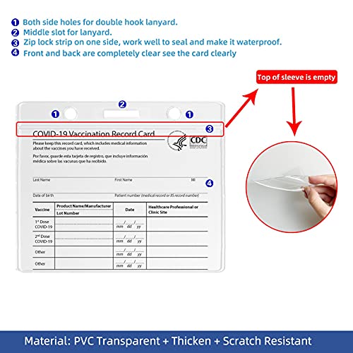 CDC Vaccine Card Protector 4.25x3.77 in, Vaccination Card Holder with Lanyards, Clear Plastic Sleeves Pouch Cover Envelop Fit with Waterproof Resealable - 5 Card Protectors & 5 Neck Cords (5, Black)