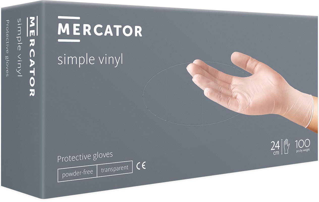 Vinyl gloves MERCATOR SIMPLE VINYL - Size M - Disposable gloves - Powder-free - Latex-free - Protective gloves - Pack of 100