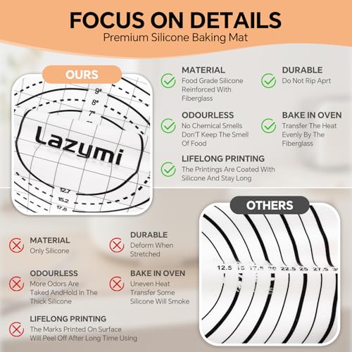 Lazymi Large Non-Stick Baking Mat, Silicone, Non-Slip Dough Mat, Rolling Mat, Silicone Mat, Baking Film, Baking Paper, Work Mat with Measurement 71 x 51 cm for Fondant, Pizza, Bread Mat, BPA Free