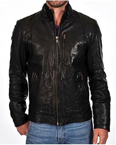 Leather Bomber Men's Motorcycle Biker Lambskin Leather Jacket Medium Black