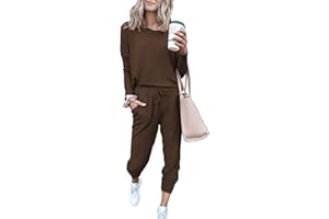 Paintcolors Women's 2 Piece Outfit Long Sleeve Crewneck Tracksuit Solid Color Sweatsuit Lounge Matching Set with Pockets