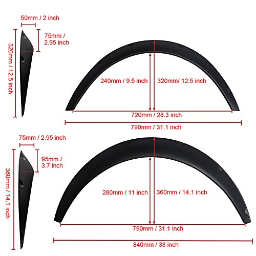 GTP 4X JDM Universal Fender Flares Wide Body Kit 2 inch (50mm) 3 inch (75mm) Over Wheel Arch Extension Set Front & Rear