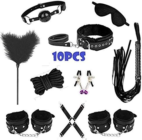 Bed R-ē-str-á-int B-ō-ń-d-ā-g-ê 10 Piece Set/Massage Tool B`D`S`M Multipurpose - Stage Performance Props and so on (Black)