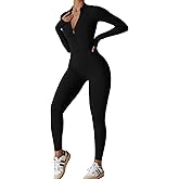 KAIFUYING Women Workout Jumpsuit Zip Up Romper Bottom Bodysuit Bodycon Sexy One Piece