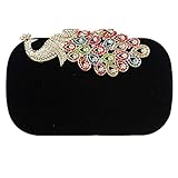 BMC Womens Elegant Rhinestone Peacock Clasp Velvet Cocktail Evening Handbag