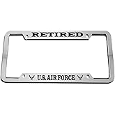 Us States Air Force Retired Metal Military Zinc Metal License Plate Frame Car Auto Tag Holder Chrome 4 Holes