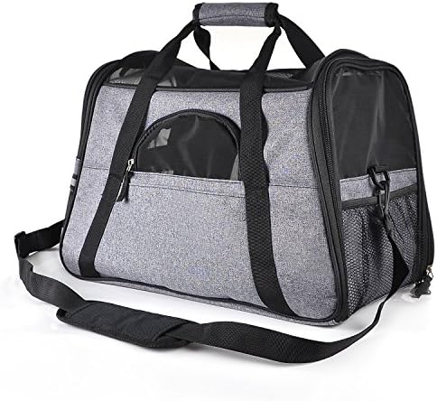 Creaker Pet Travel Carrier, Soft Sided Pet Travel Bag with Fleece Pet Mat for Small Dogs Cats Puppies up to 13Ib,Airline-Approved, Perfect for Airplane, Train, and Car Travel