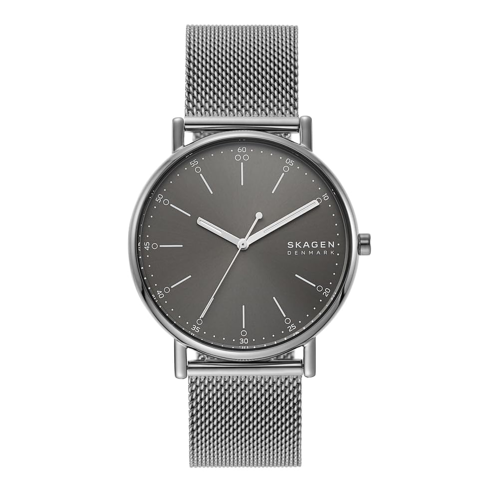 Skagen Watch for Men Signatur, Three Hand Movement, 40 mm Charcoal Stainless Steel Case with a Stainless Steel Mesh Strap, SKW6577