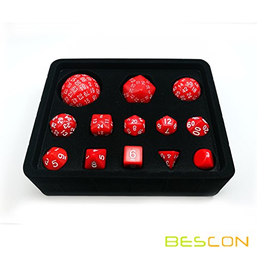 Bescon Complete Polyhedral Dice Set 13pcs D3-D100, 100 Sides Dice Set Opaque Red - Thumbnail 2