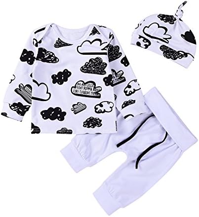 Newborn Baby Clothes Boys Girls Cotton Autumn Long Sleeve Tops+Pants+Hat Cute 3Pcs Outfit Set 3-6 Months