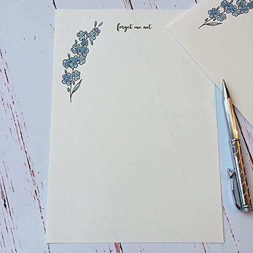 Wagtail Designs Writing Paper Gift Set including a Forget me not Illustration in a Lovely Black Box with Ribbon (18 Sheets of Quality Letter Writing Paper and envelopes) - Image 3