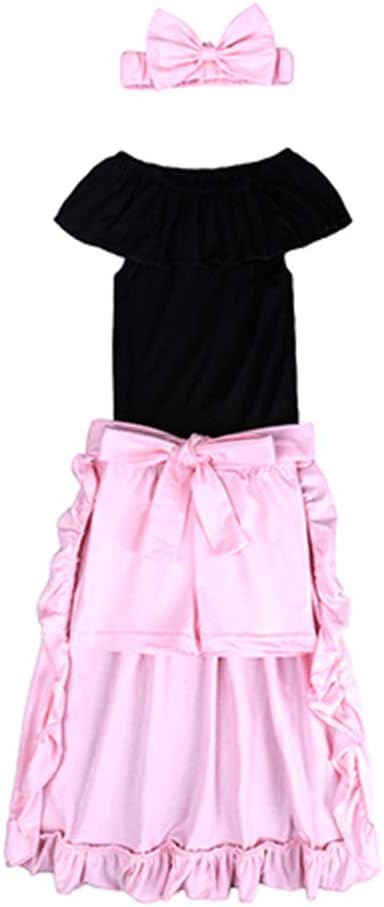 Baby Girls Stripe Off Shoulder Hanging Neck Top + Pink Hole Pants Clothes Set