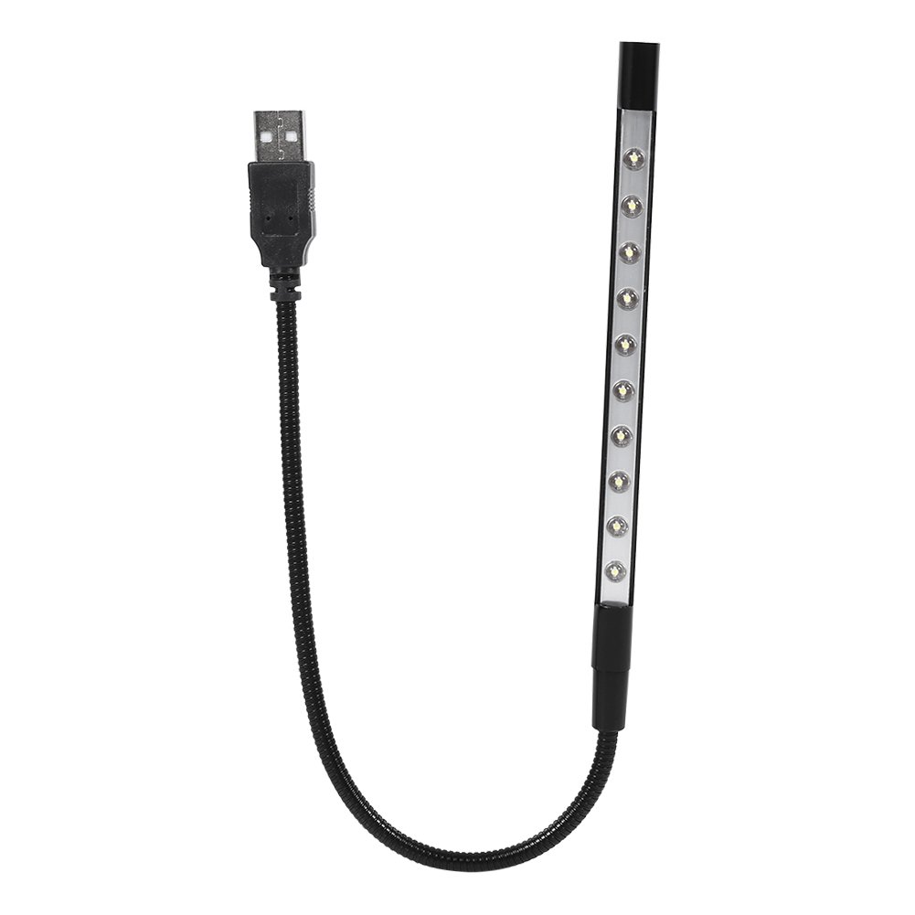 Zerodis Flexible Mini USB LED Light 10 Led Reading Lamp Flashlight for Laptop PC Computer Keyboard(Black)