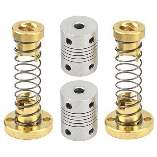 WMYCONGCONG 2 PCS Tr8x2 T8 Anti Backlash Spring Loaded Nut Elimination Gap Nut + 2 PCS Flexible Couplings 5mm to 8mm Stepper Motor Coupler for RepRap 3D Printer CNC Machine
