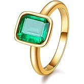 RIZILIA CELEBOX Solitaire Engagement Ring with Emerald Cut Gemstones CZ [6 Colors available] in Yellow Gold Plated, Celebrity inspired by Angelina Jolie