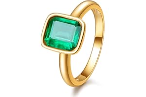 RIZILIA CELEBOX Solitaire Engagement Ring with Emerald Cut Gemstones CZ [6 Colors available] in Yellow Gold Plated, Celebrity inspired by Angelina Jolie